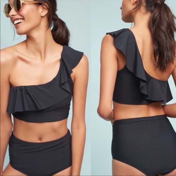 one shoulder ruffle bikini top